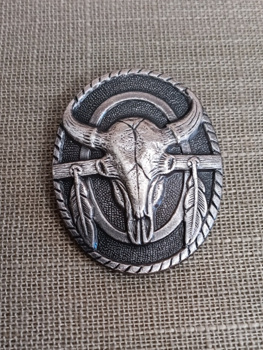 Western Longhorn Skull Bolo Tie Center in Silver & Black No Cord